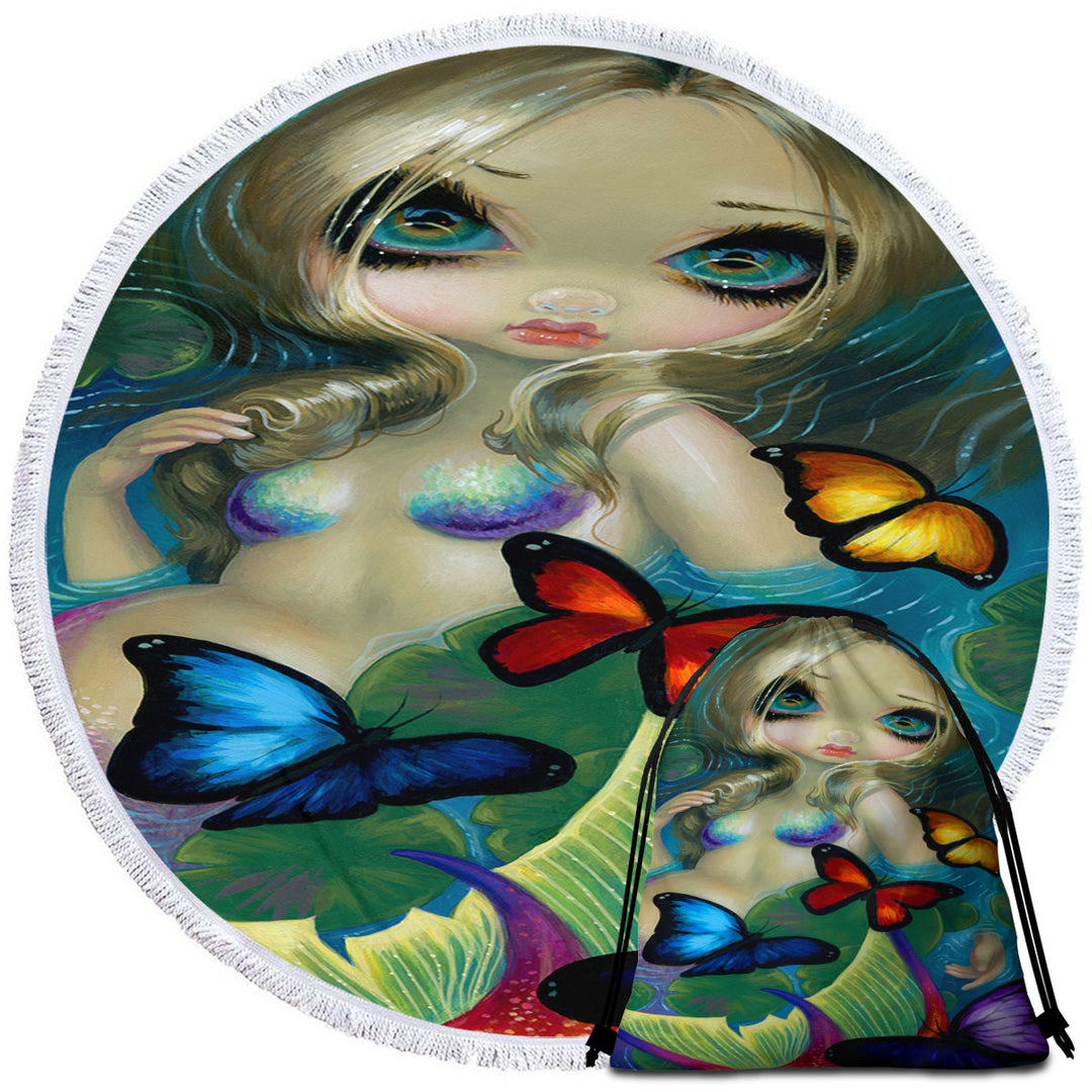 Colorful Circle Towel Fantasy Mermaid with Butterflies