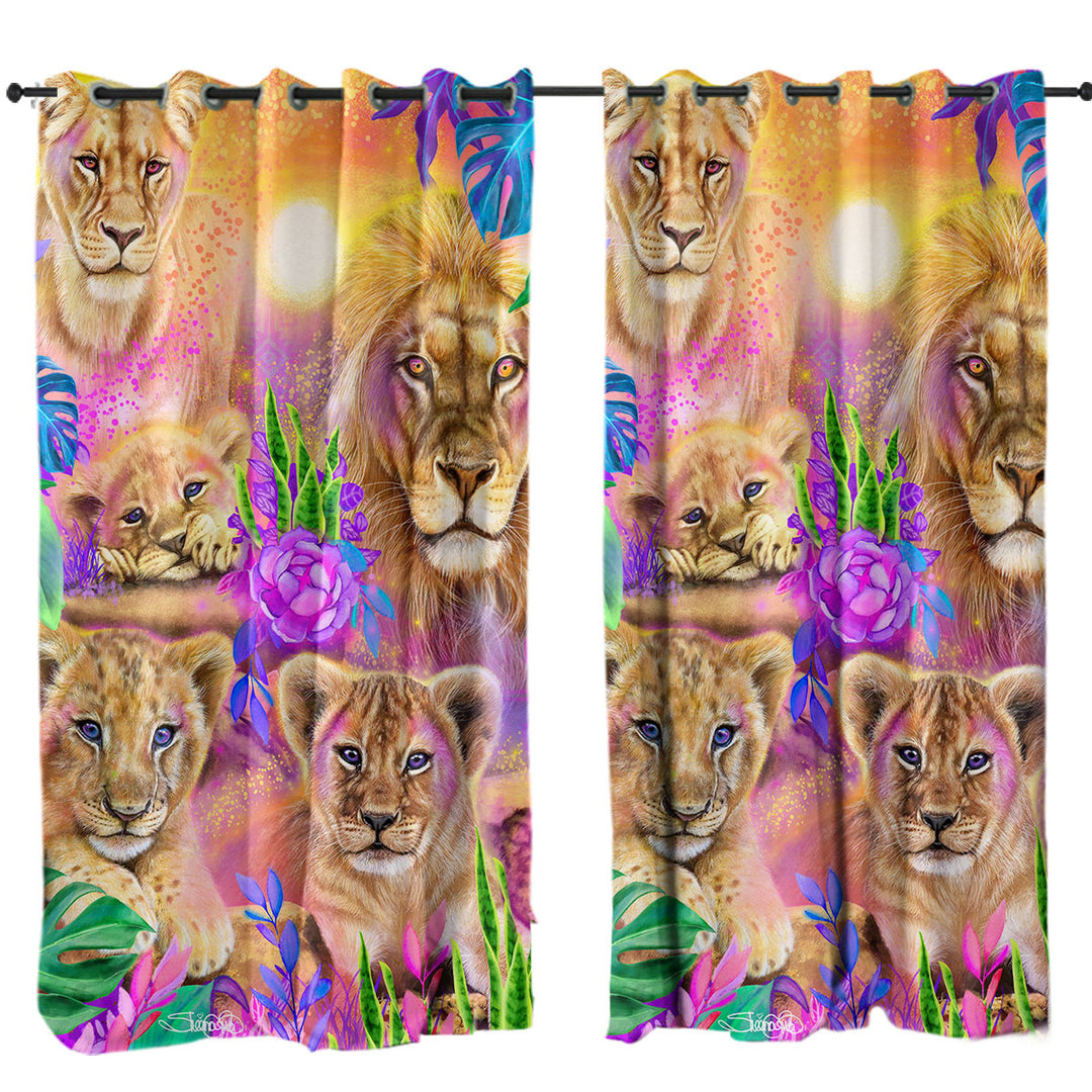 Colorful Daydream Lions Drapes