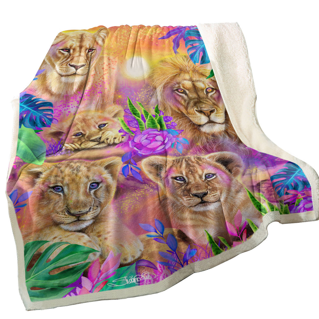 Colorful Daydream Lions Fleece Blanket