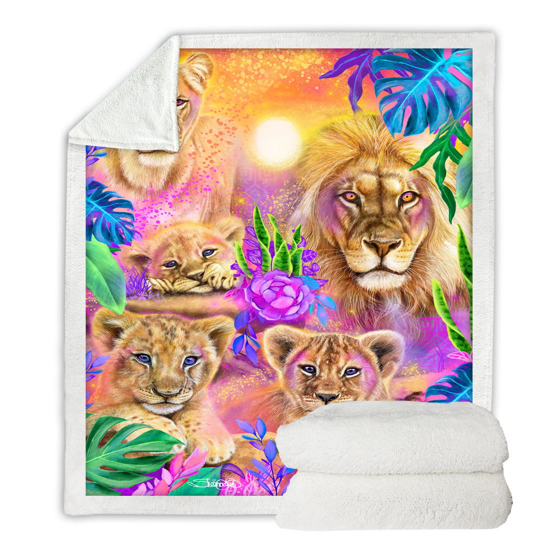 Colorful Daydream Lions Throw Blanket