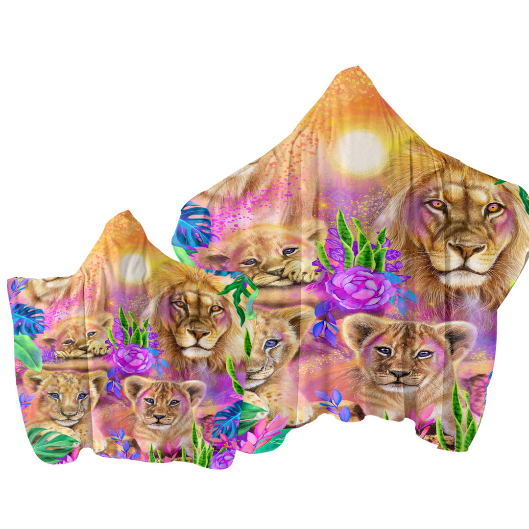 Colorful Daydream Lions Towel with Hood