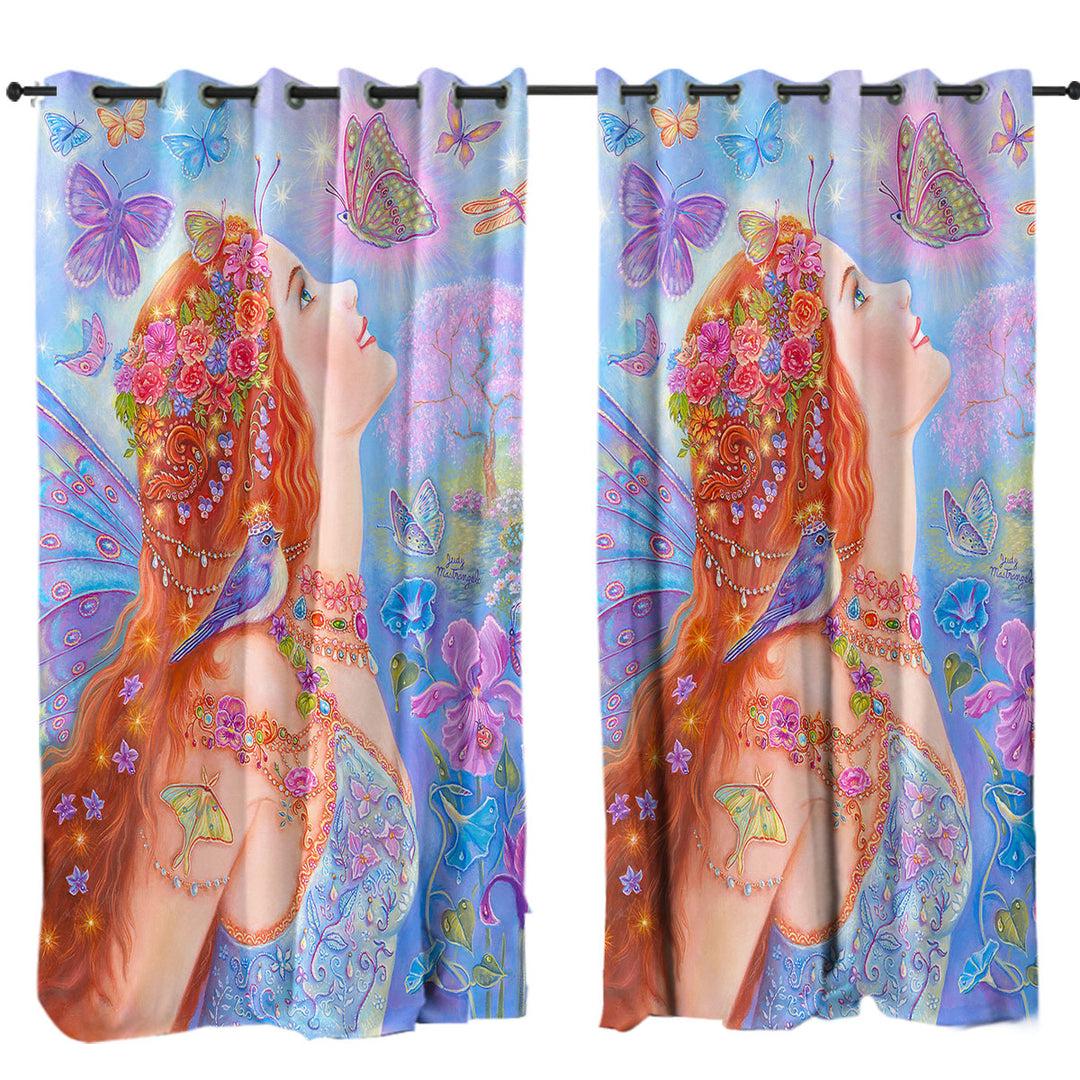 Colorful Fairy Art Butterflies and Flowers Drapes