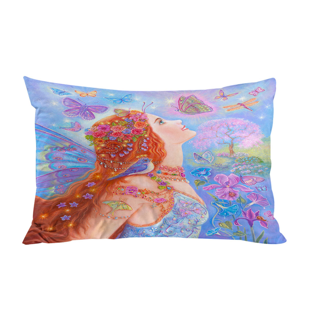 Colorful Fairy Art Butterflies and Flowers Pillow Cases