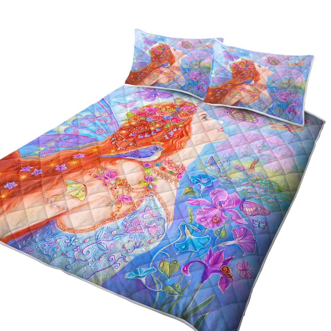 Colorful Fairy Art Butterflies and Flowers Quilts