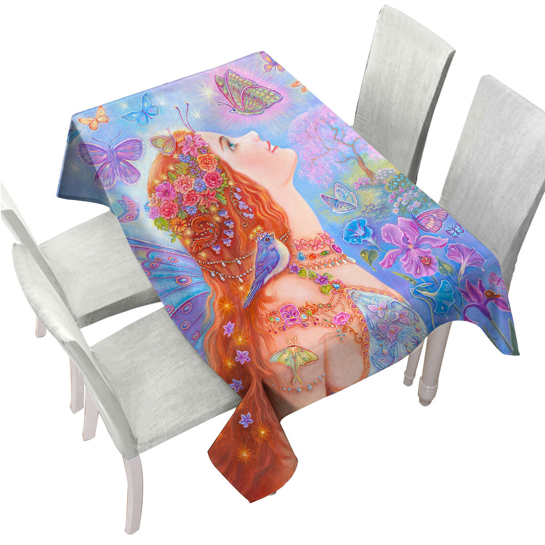 Colorful Fairy Art Butterflies and Flowers Table Cover