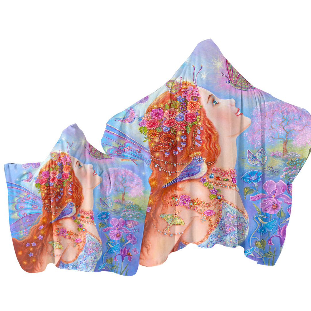 Colorful Fairy Art Butterflies and Flowers Towel Hoodie