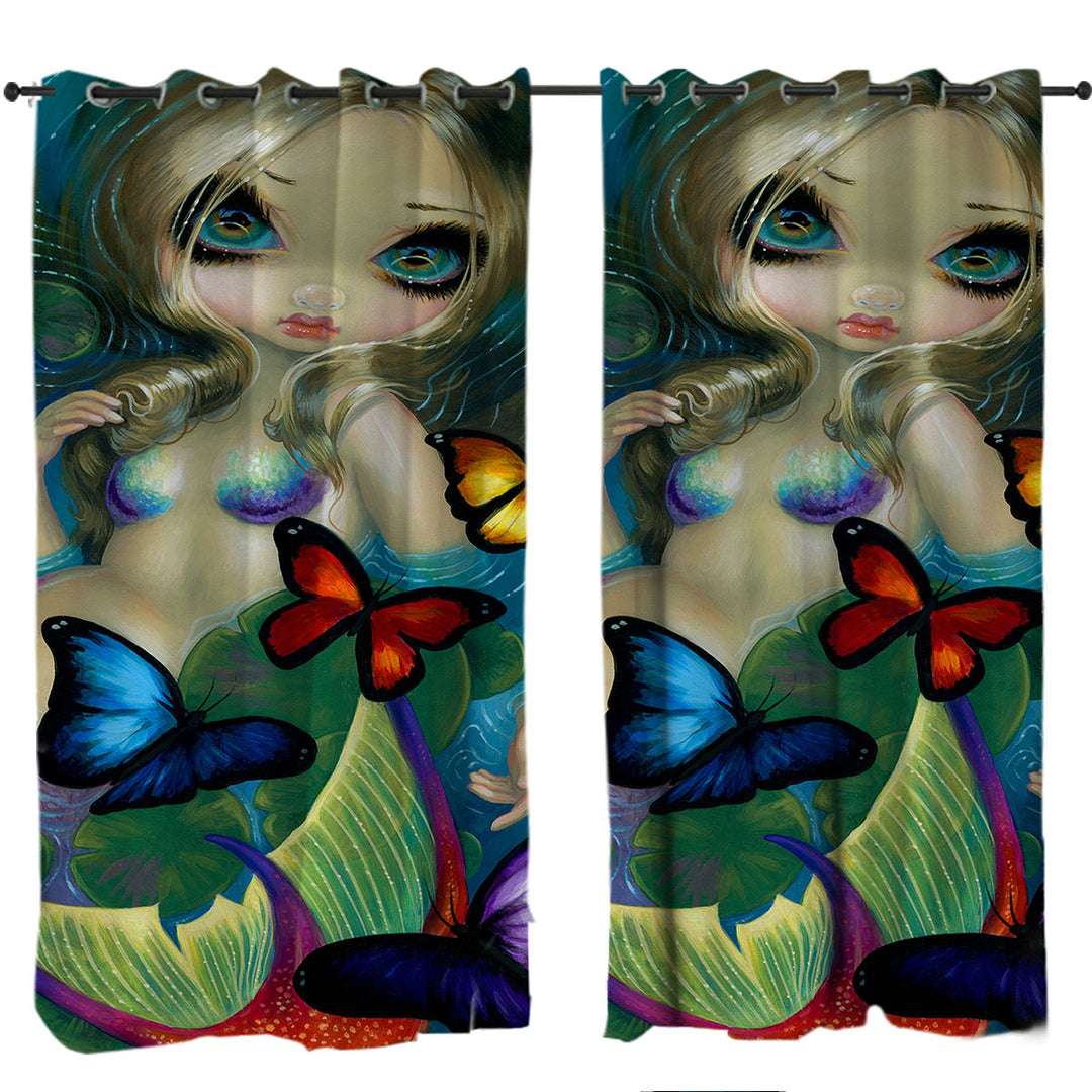 Colorful Fantasy Mermaid with Butterflies Curtains