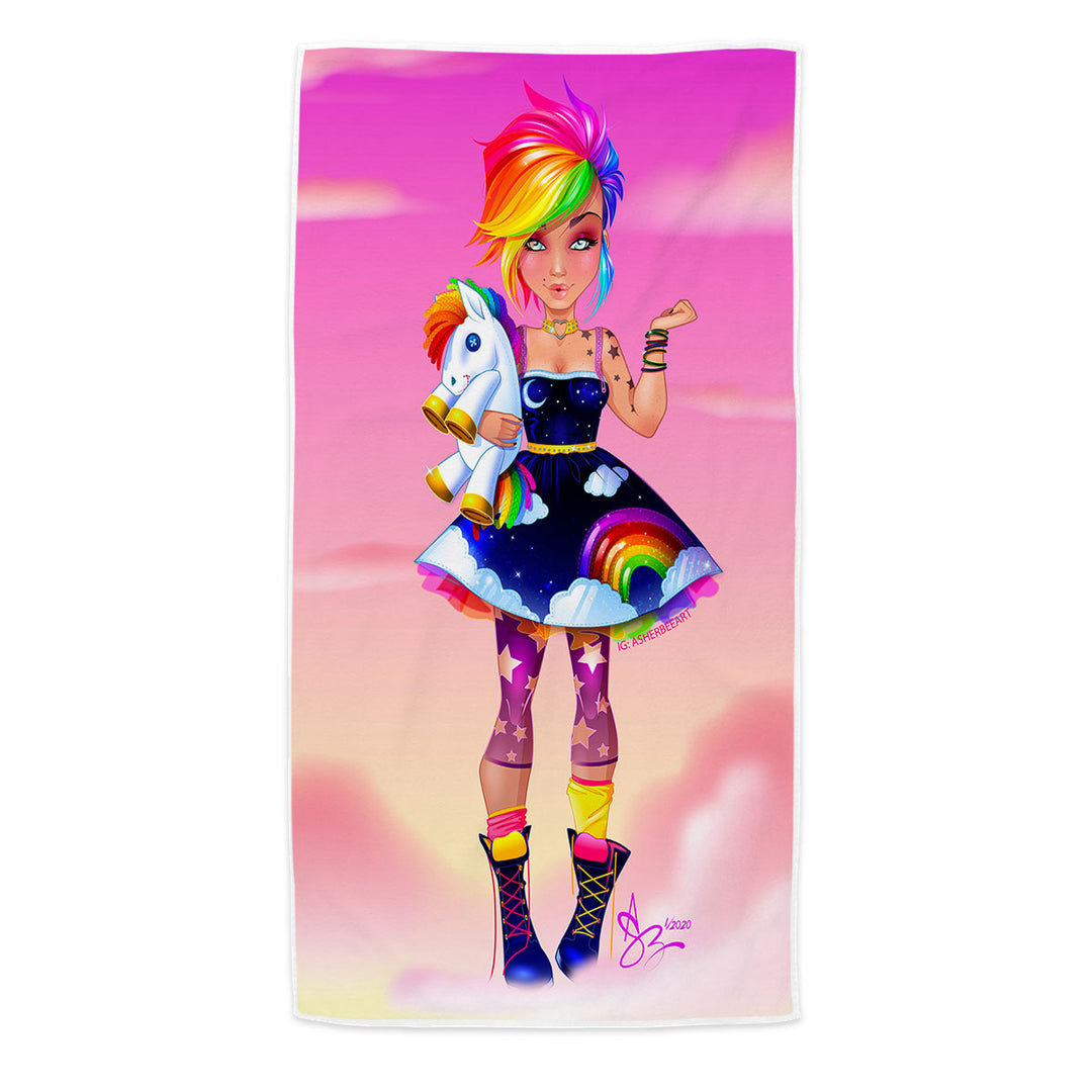 Colorful Girl Rainbow Punk Beach Towels