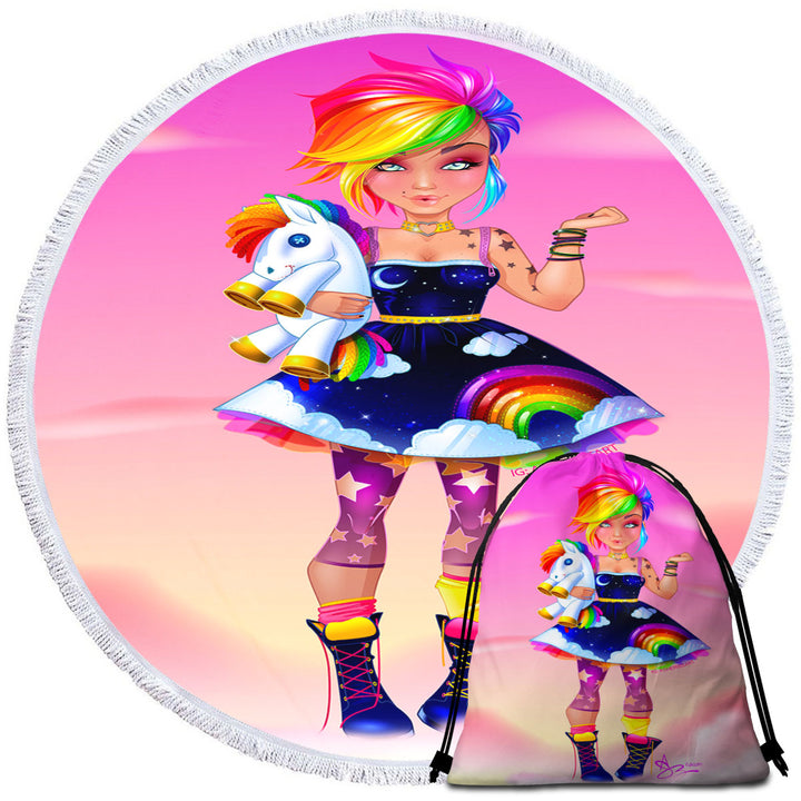 Colorful Girl Rainbow Punk Circle Towel