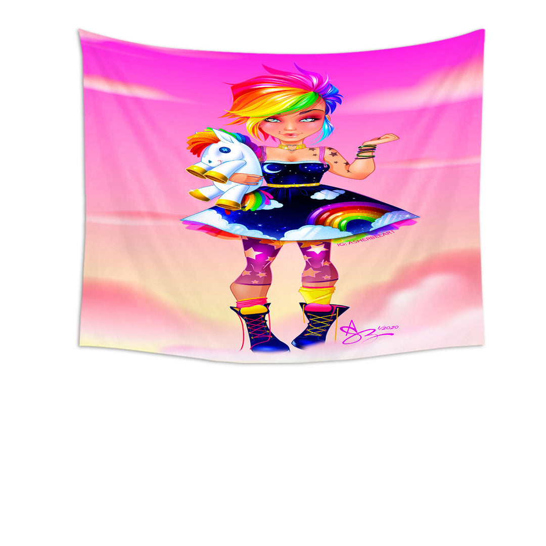 Colorful Girl Rainbow Punk Tapestry