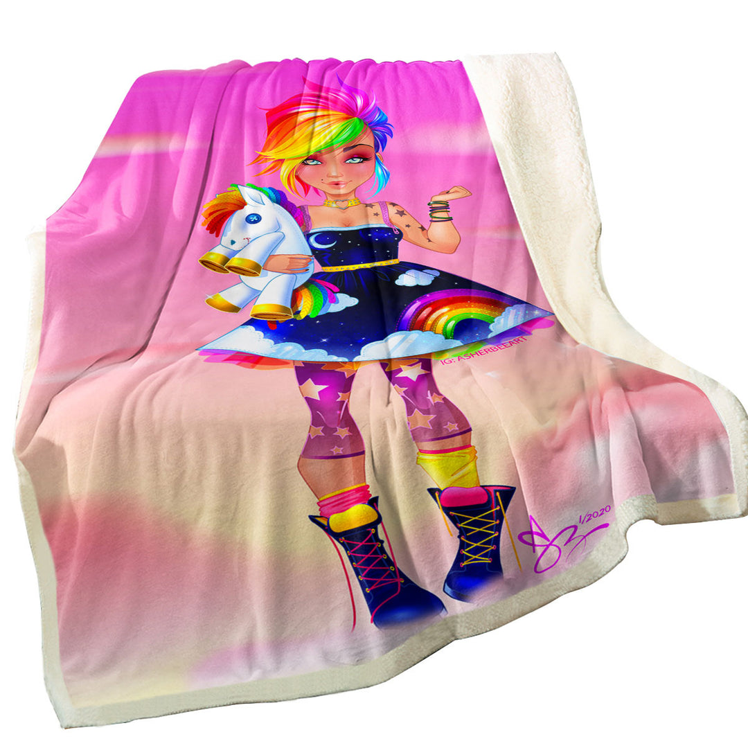 Colorful Girl Rainbow Punk Throw Blanket