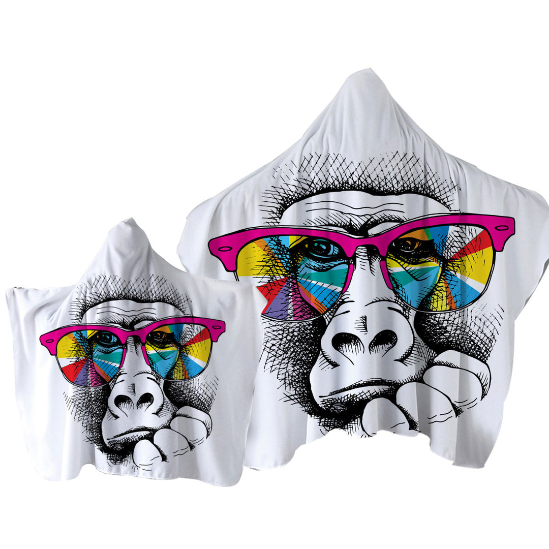 Colorful Glasses Gorilla Towel Hoodie