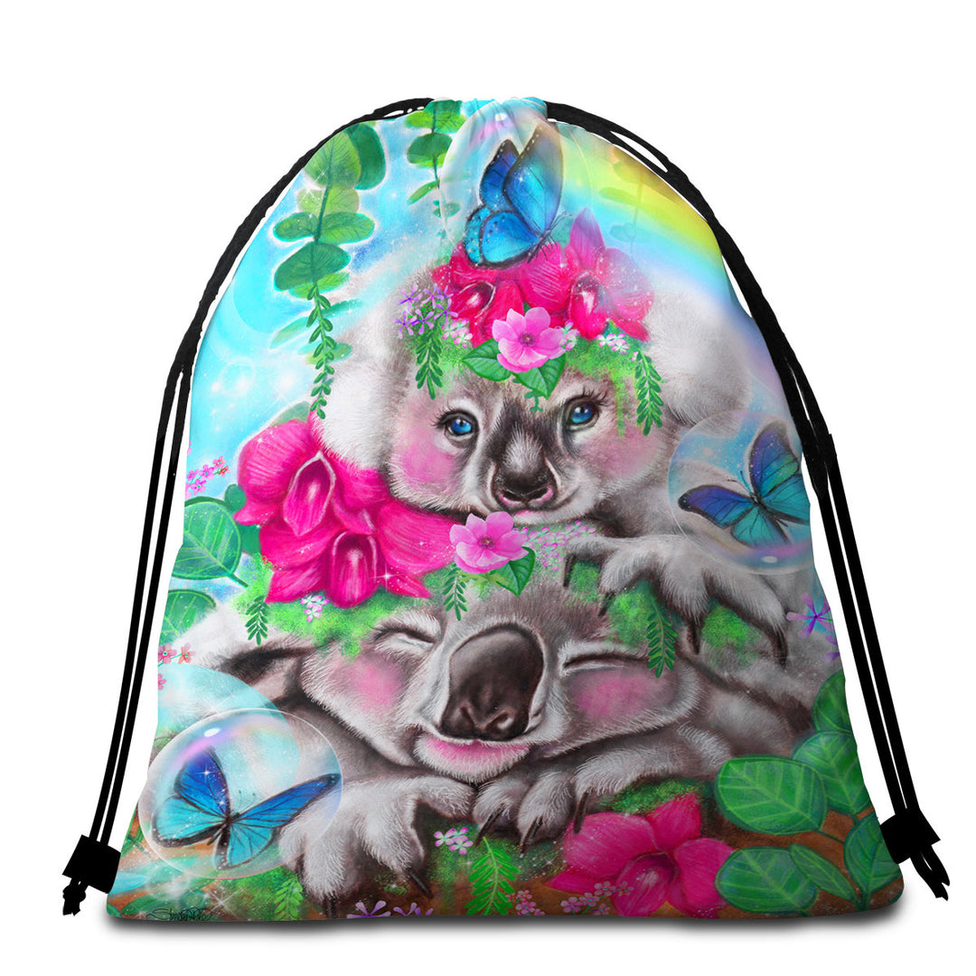 Colorful Kids Animal Best Buddies Koalas Beach Bags and Towels