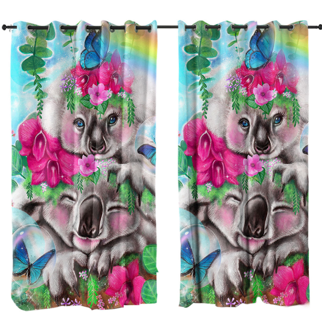 Colorful Kids Animal Best Buddies Koalas Drapes and Curtains