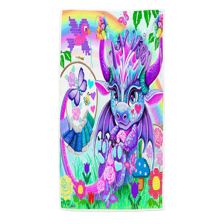 Colorful Kids Beach Towels Cross Stitch Like Lil Dragon