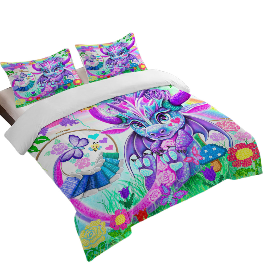 Colorful Kids Cross Stitch Like Lil Dragon Duvet Cover