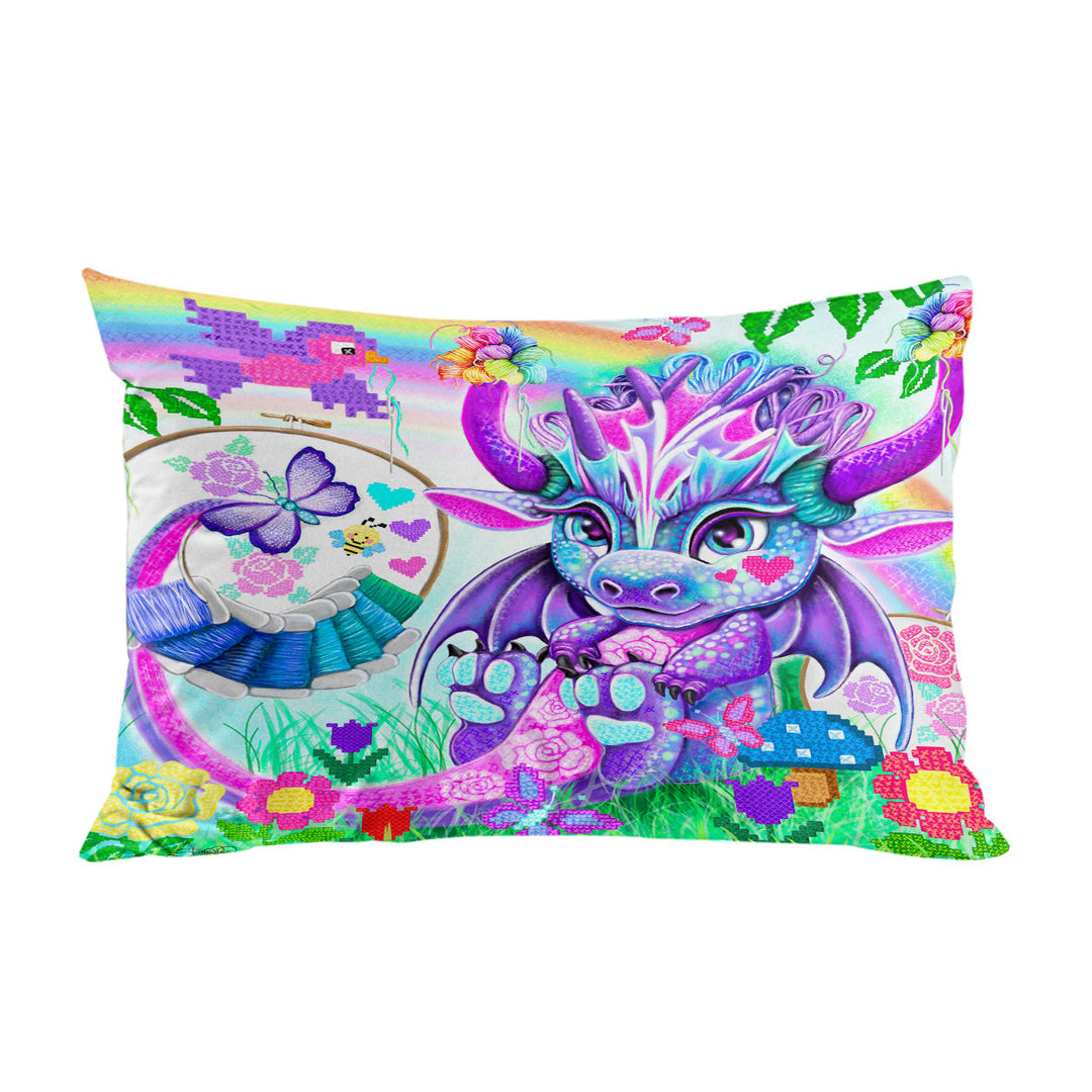 Colorful Kids Cross Stitch Like Lil Dragon Pillow Cases