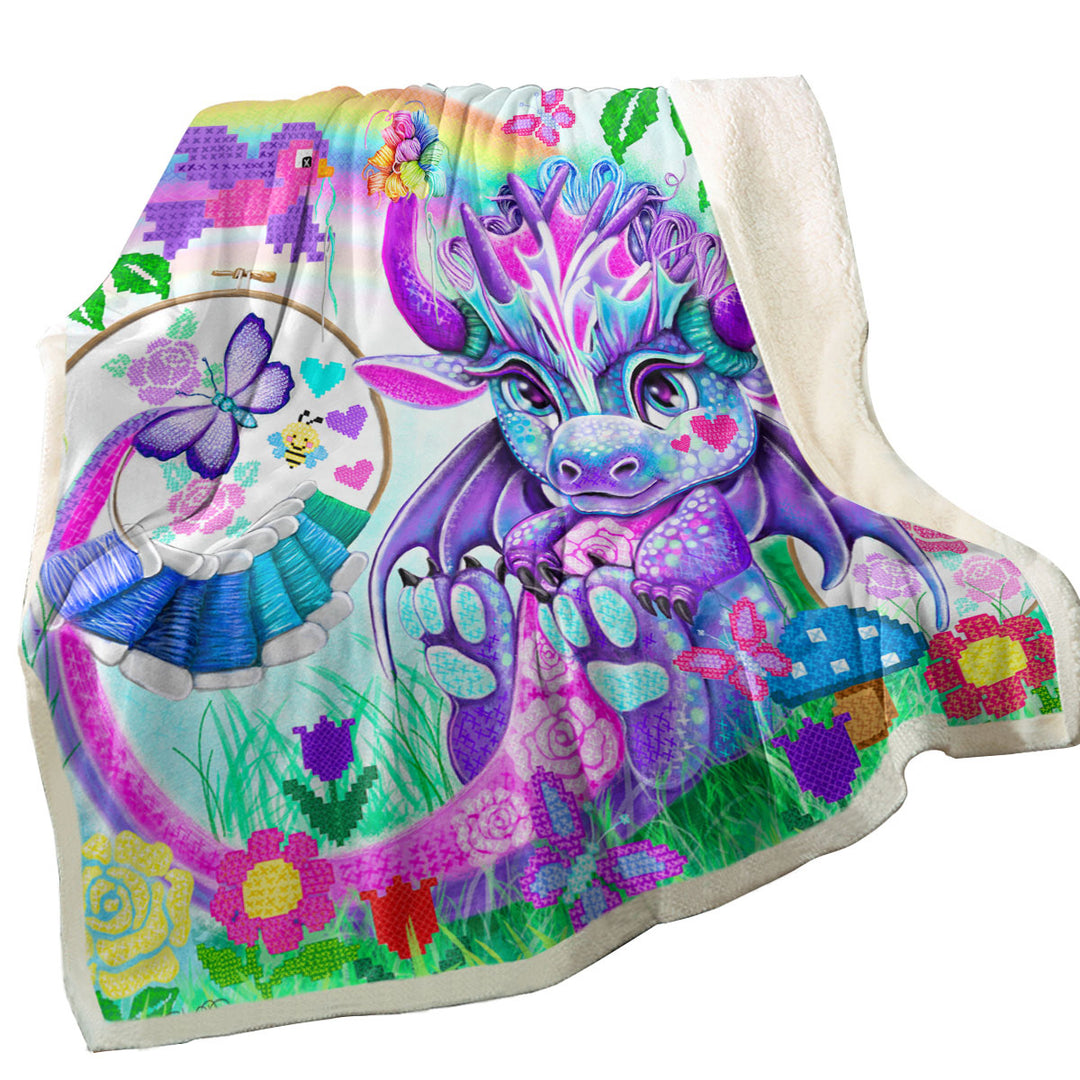 Colorful Kids Decorative Blankets Cross Stitch Like Lil Dragon