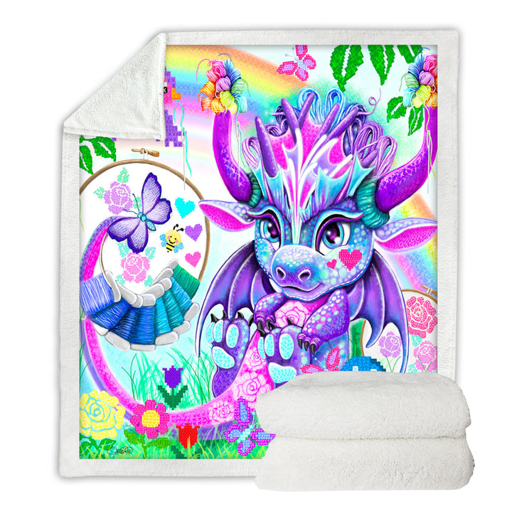 Colorful Kids Throw Blankets Cross Stitch Like Lil Dragon