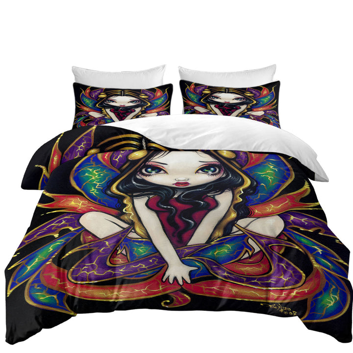 Colorful Magnificent Wings Big Eyed Fairy King Quilt Cover