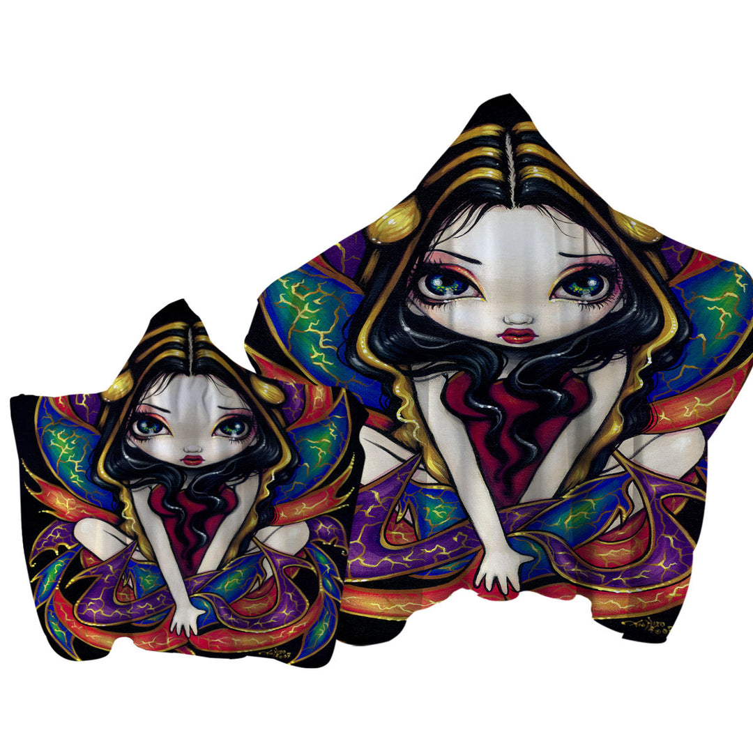 Colorful Magnificent Wings Big Eyed Fairy Towel Hoodie