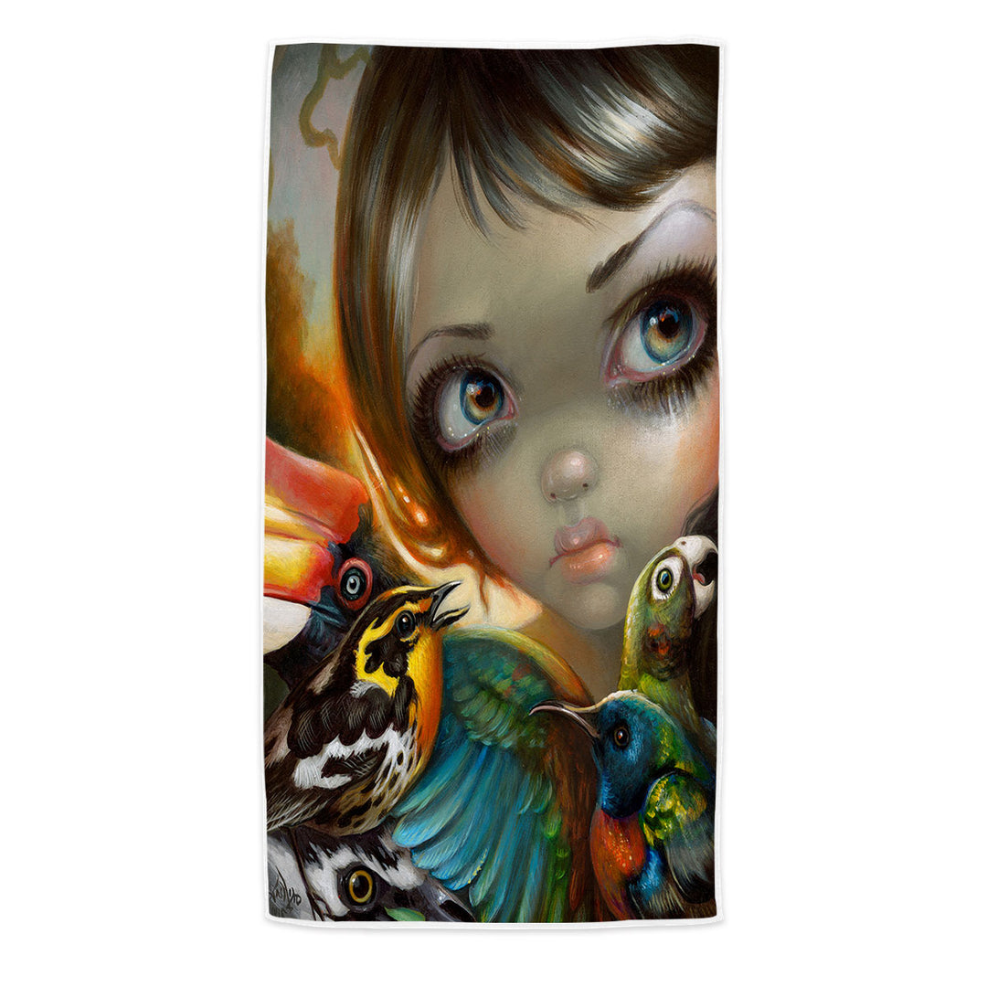 Colorful Microfibre Beach Towels Art Birdsong Beautiful Maiden and Birds