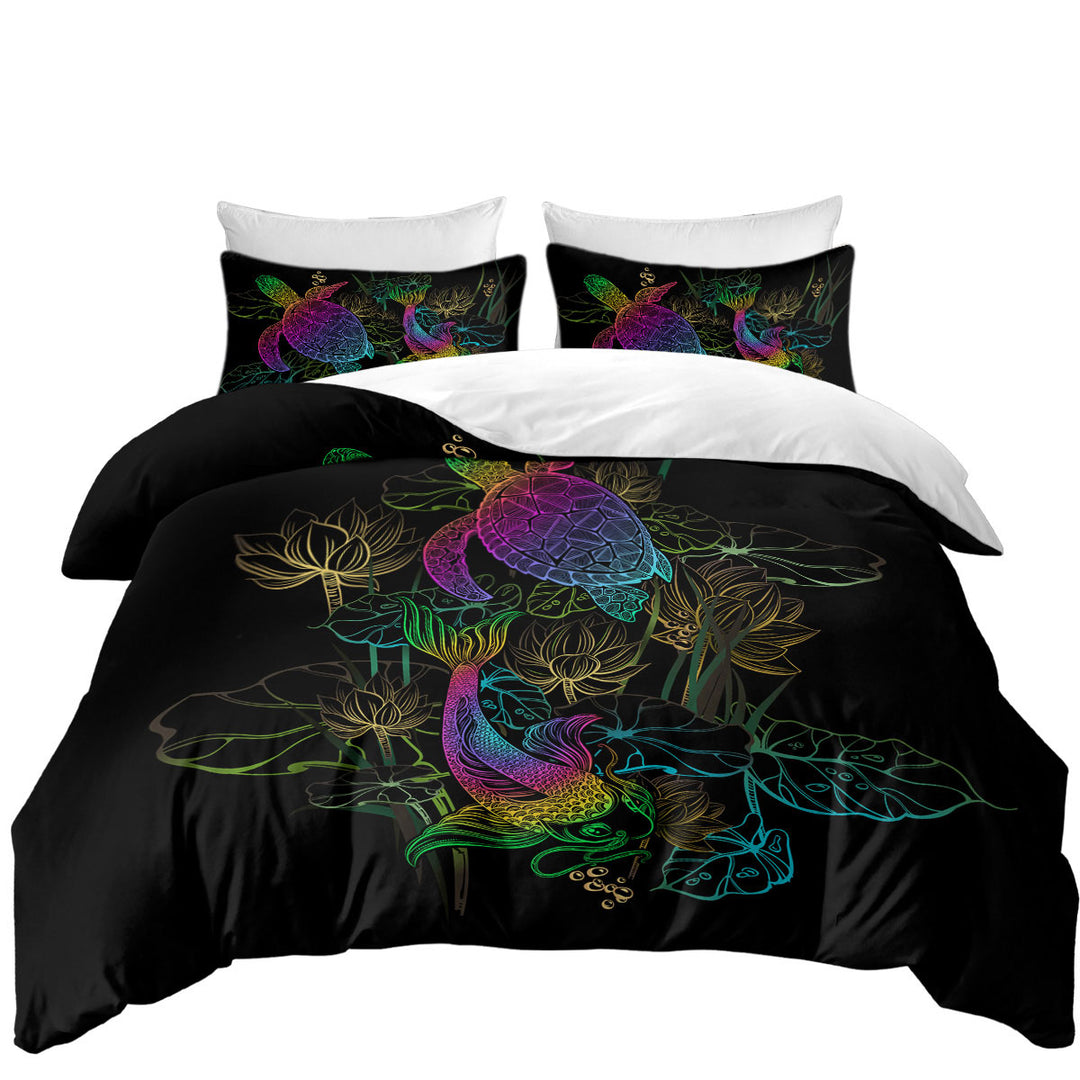 Colorful Oriental Turtle and Koi Fish Best Duvet Covers