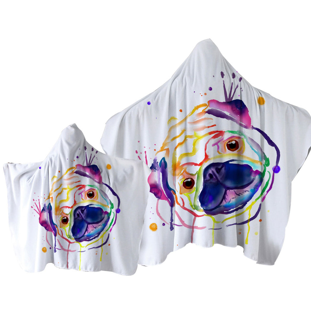 Colorful Painted Pug Towel with Hood