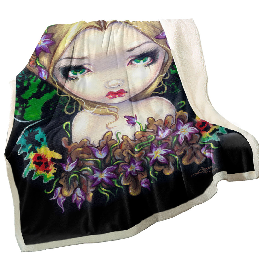 Colorful Painting Autumn Crocus Flower Fairy Throw Blanket