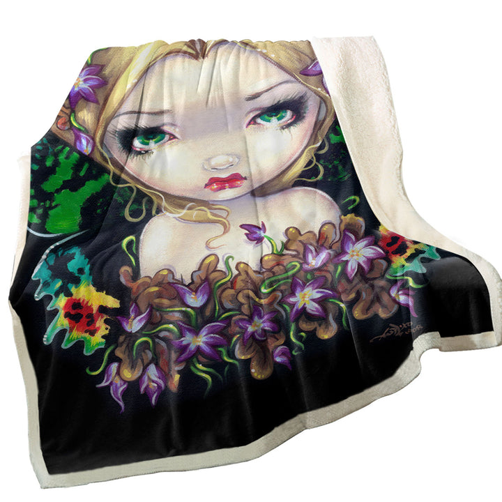 Colorful Painting Autumn Crocus Flower Fairy Throw Blanket