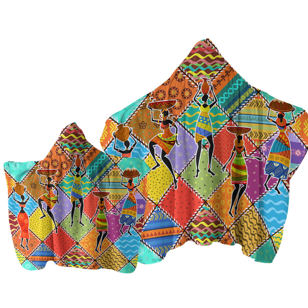 Colorful Patches and African Women Towel Hoodie