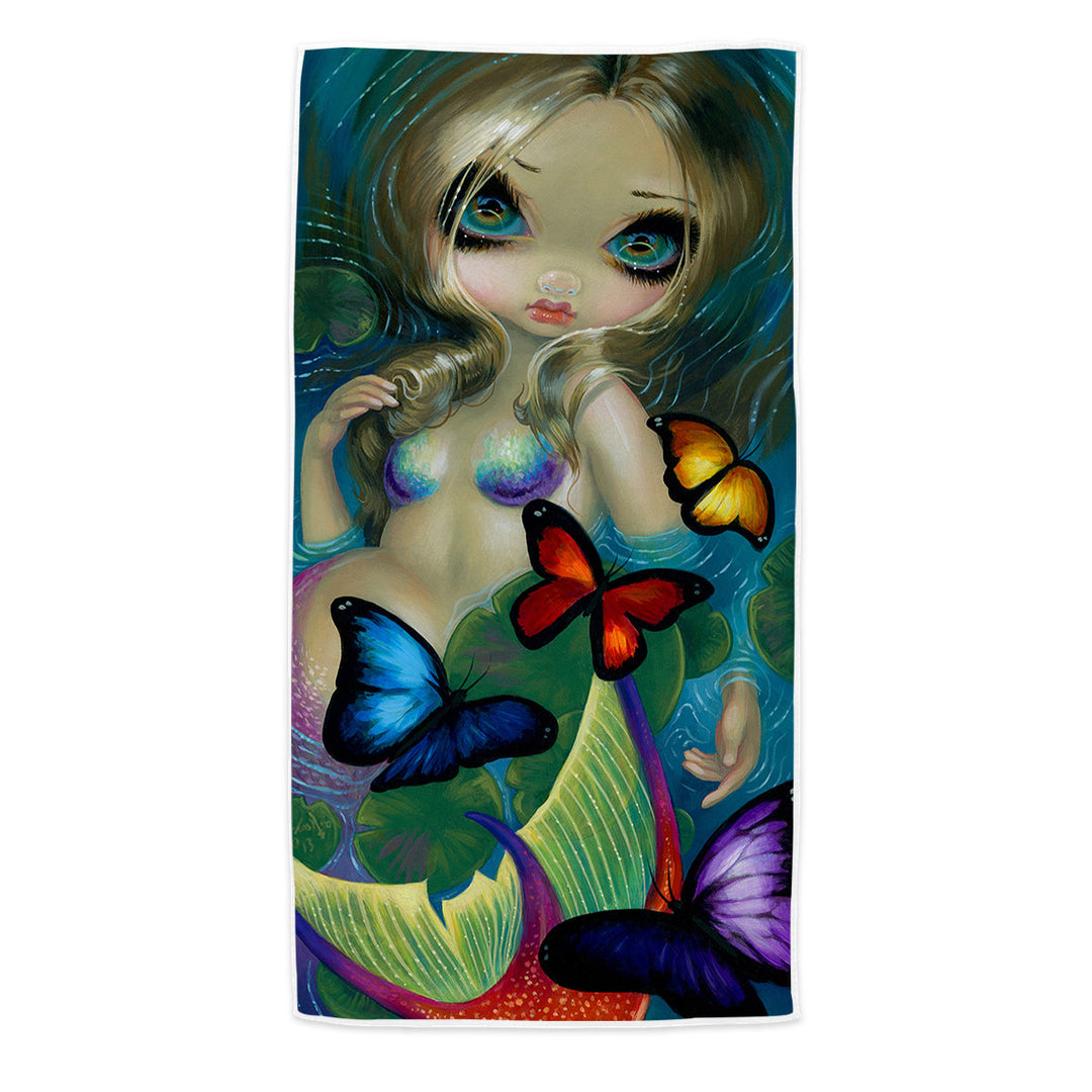 Colorful Pool Towels  Fantasy Mermaid with Butterflies