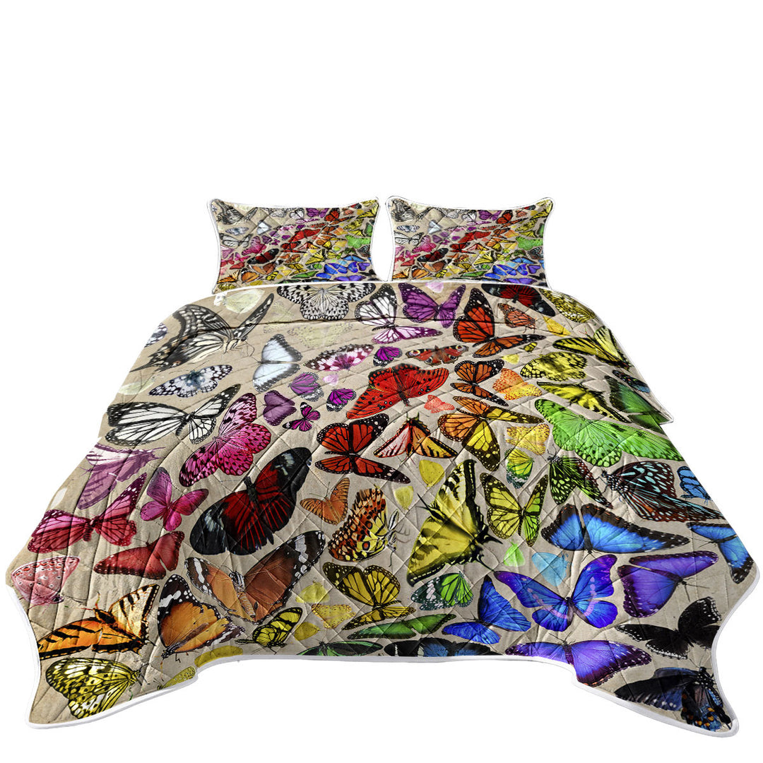 Colorful Rainbow Cluster of Butterflies Coverlet