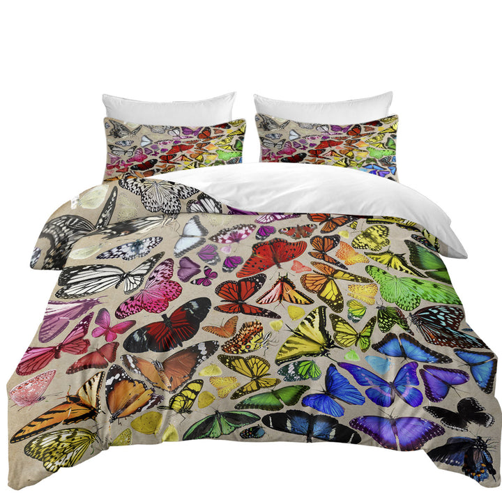 Colorful Rainbow Cluster of Butterflies Duvet Covers