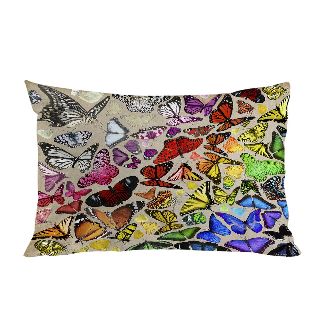 Colorful Rainbow Cluster of Butterflies Pillow Cases