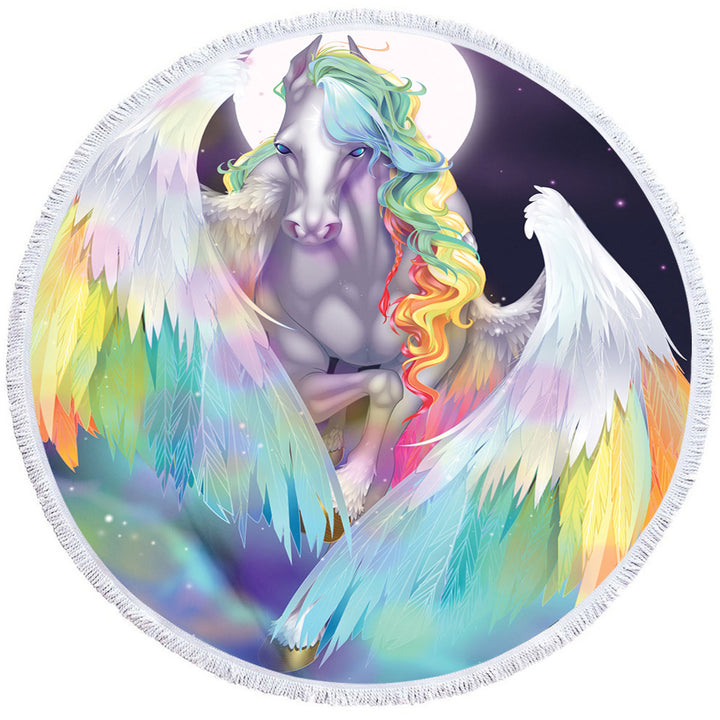 Colorful Rainbow Space Starlight Pegasus Circle Beach Towel