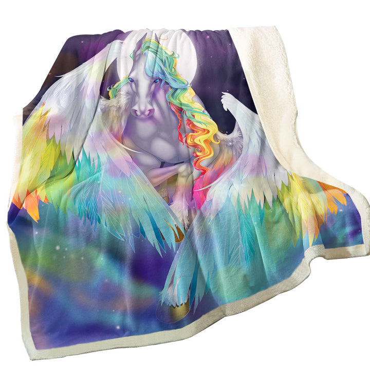 Colorful Rainbow Space Starlight Pegasus Sherpa Blanket