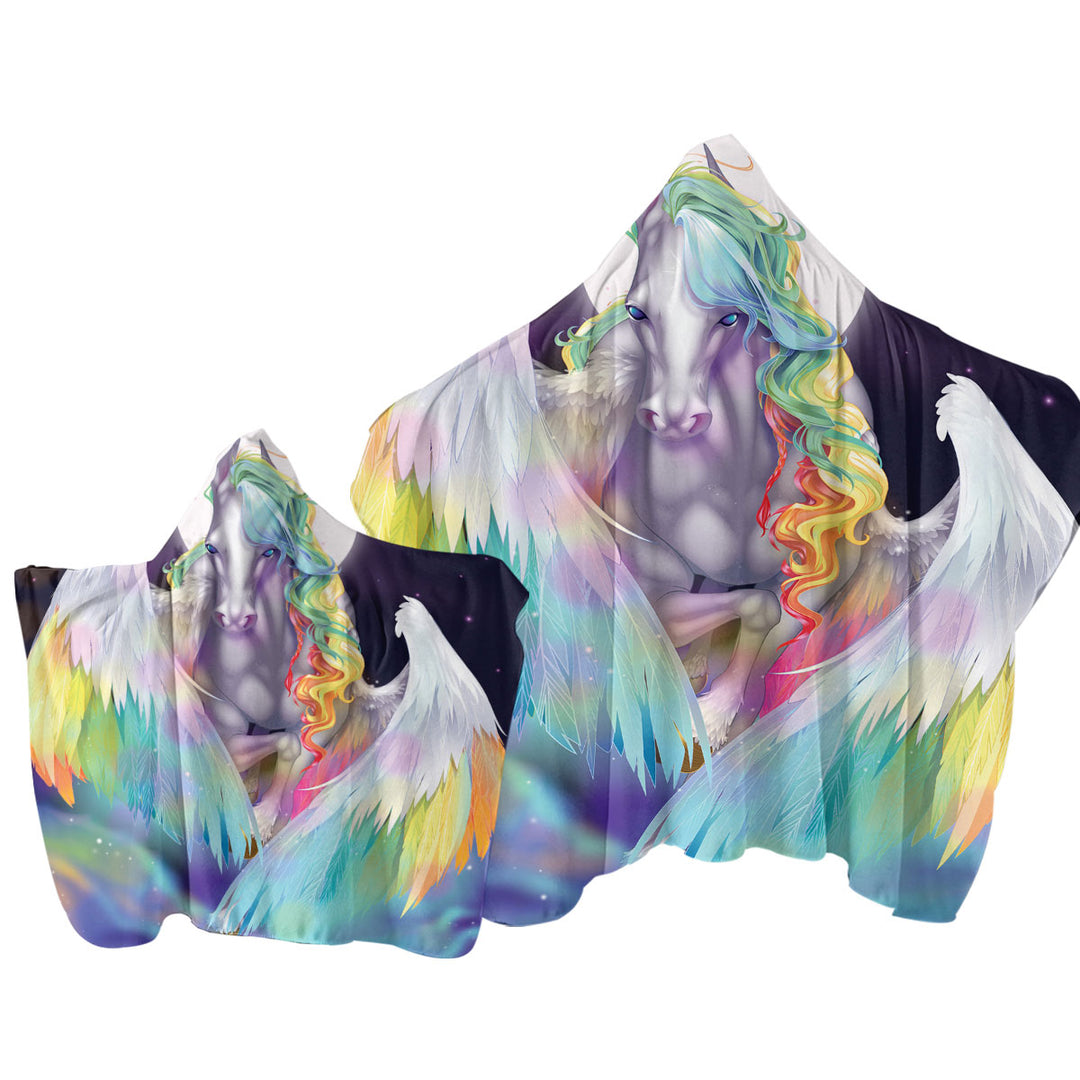 Colorful Rainbow Space Starlight Pegasus Towel with Hood