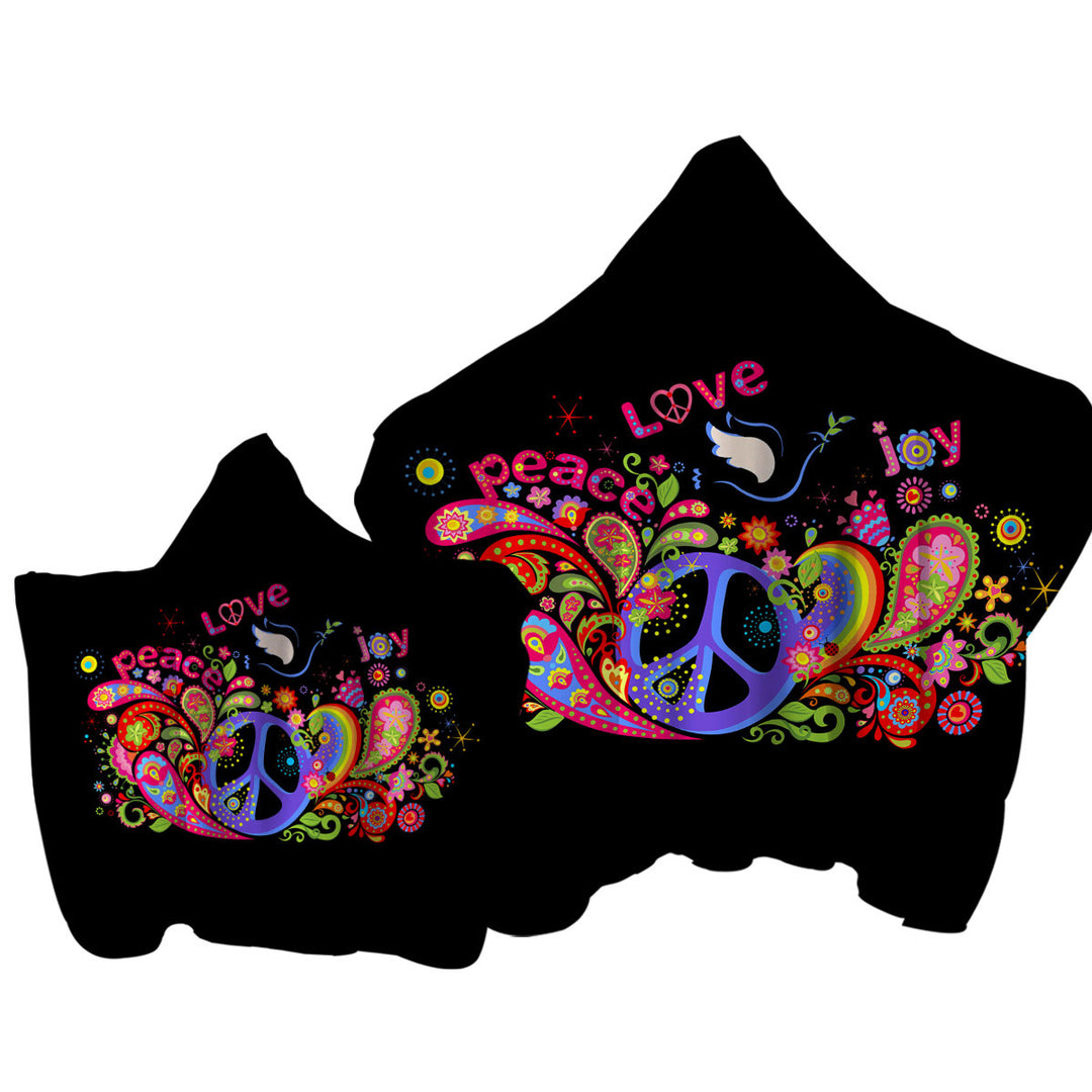 Colorful Retro Sign Peace Love and Joy Towel Hoodie