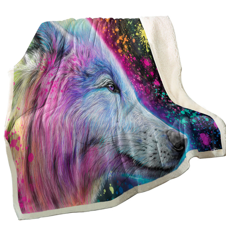 Colorful Sofa Blankets Animal Art Neon Rainbow Wolf