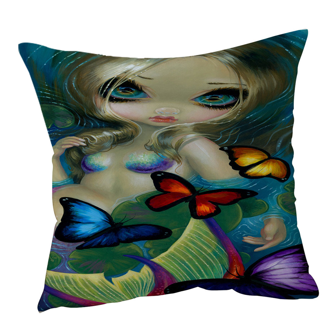 Colorful Sofa Pillows and Cushions Fantasy Mermaid with Butterflies