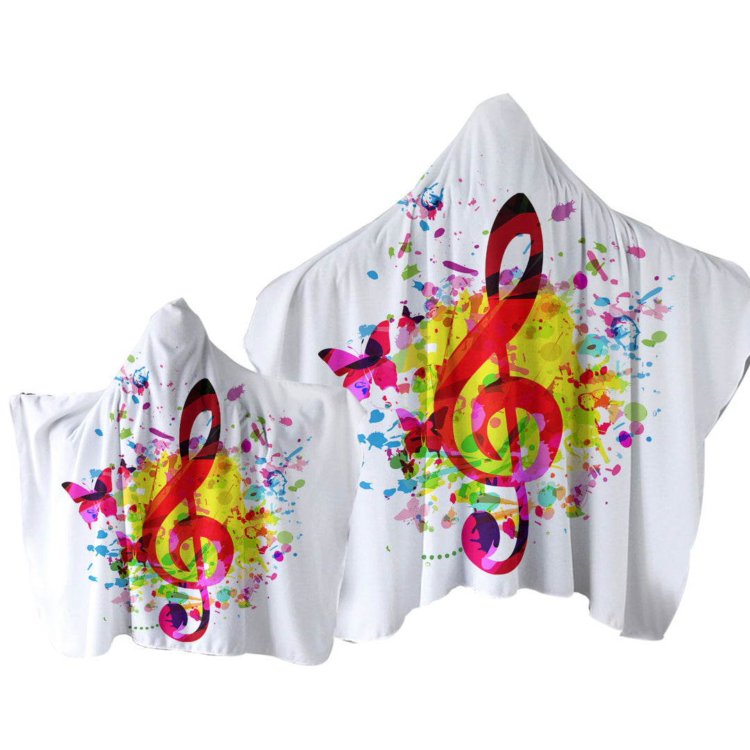 Colorful Splash Treble Clef and Butterflies Towel with Hood