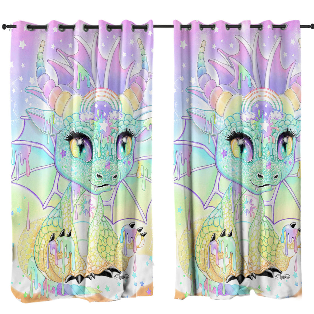 Colorful Sweet Pastel Lil Dragon Curtain