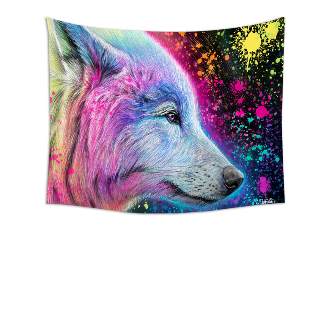 Colorful Tapestries Wall Hanging Animal Art Neon Rainbow Wolf