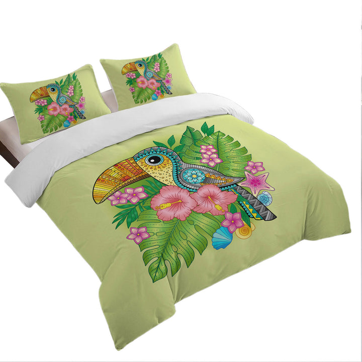 Colorful Tropical Flowers and Toucan Daybed Covers Sets