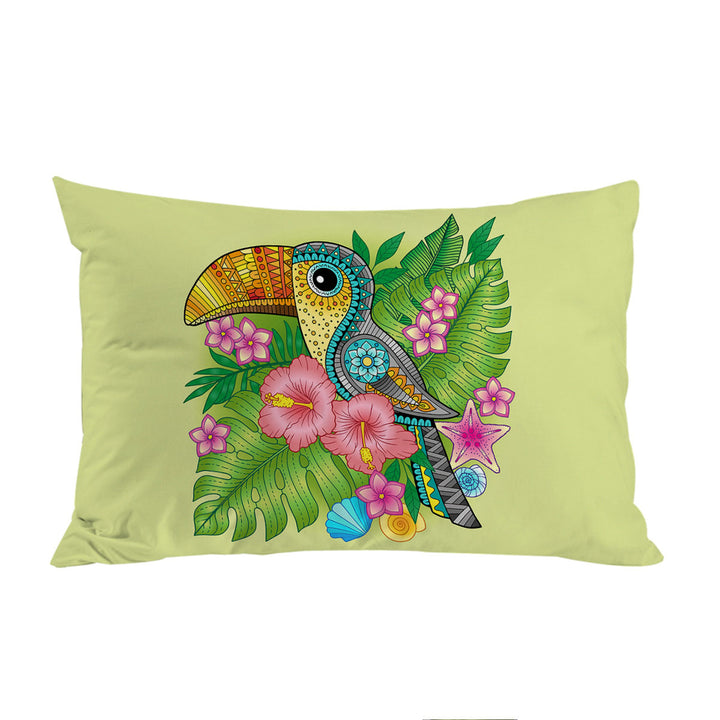 Colorful Tropical Flowers and Toucan Pillowcases