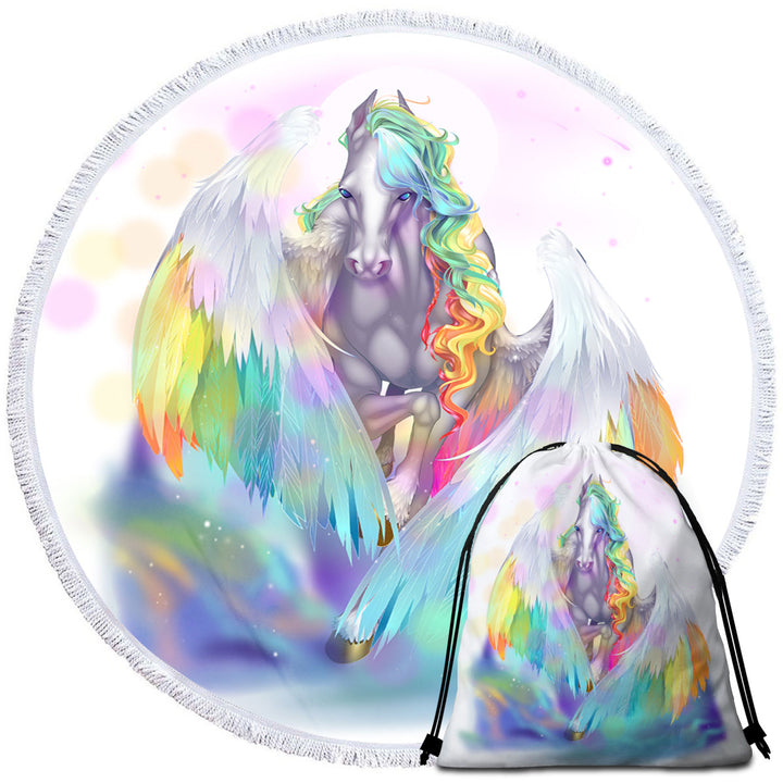 Colorful Unique Beach Towels Rainbows and Starlight Pegasus