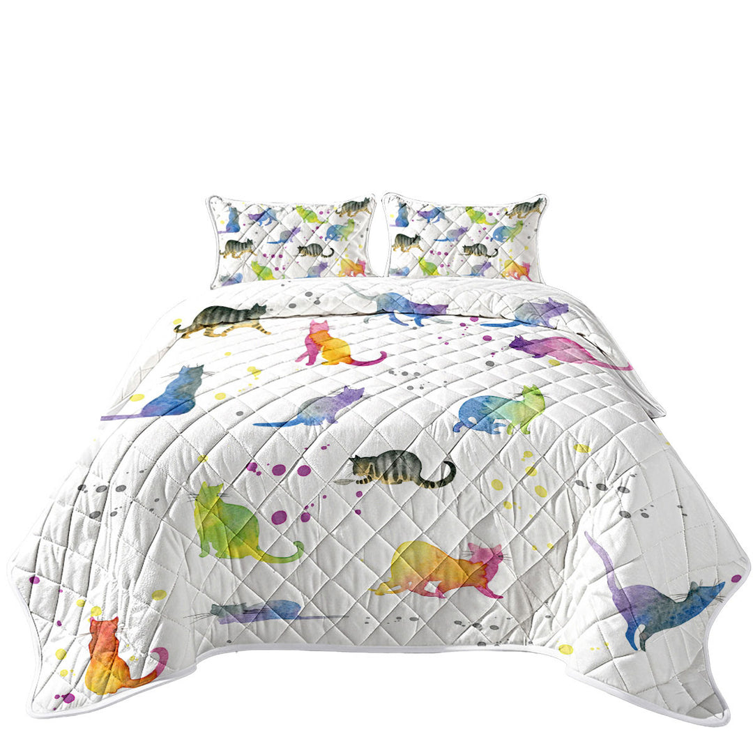 Colorful Water colored Cats Quilts