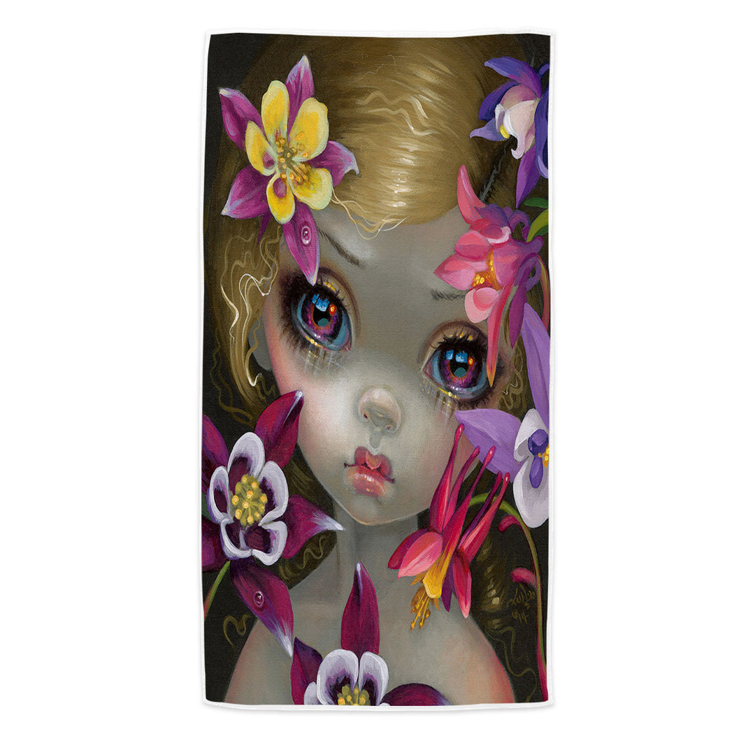 Columbine Flowers Beach Towels Poisonous Beauties Columbine Girl with Flowers