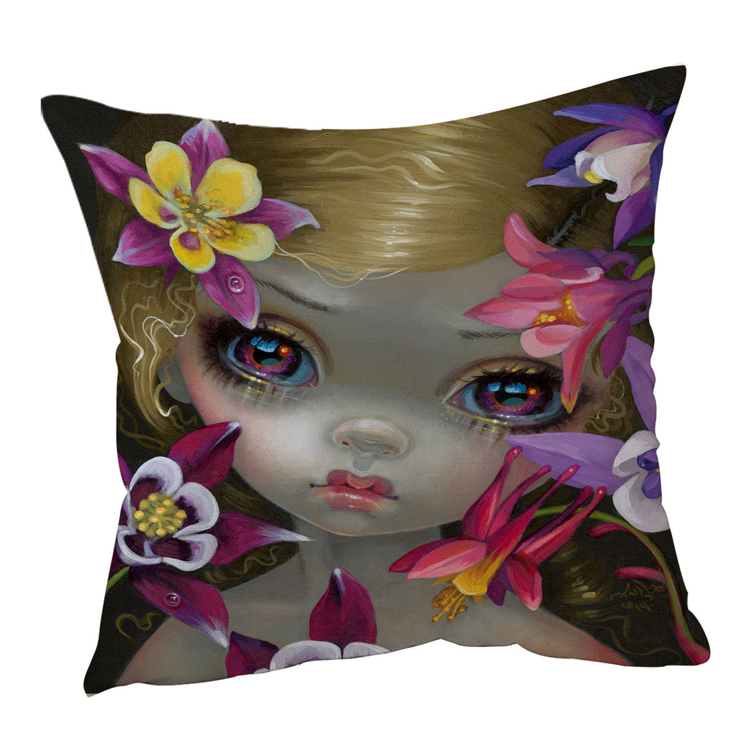 Columbine Flowers Cushion Covers Poisonous Beauties Columbine Girl with Flowers